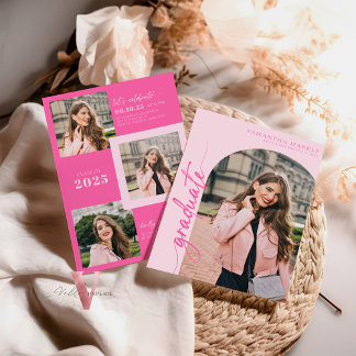 Hot Pink 2025 Abschluss Einladung mit Foto