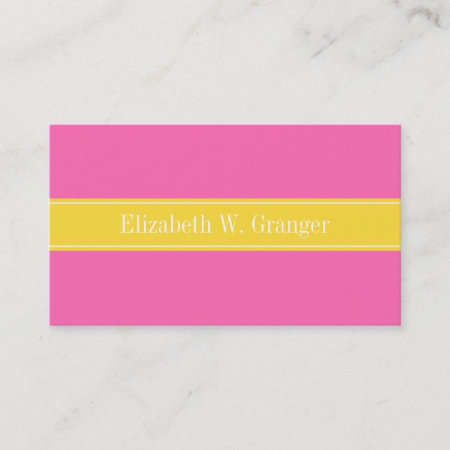 Hot Pink #2, Ananas Ribbon Name Monogram Visitenkarte (Vorderseite)