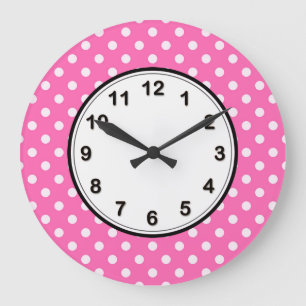 Hot Pink #2 and White Polka Dots Pattern Große Wanduhr