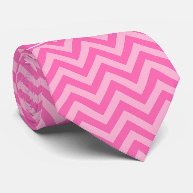 Hot Pink #2 Cotton Candy LG Zickzack Name Monogram Krawatte (Gerollt)