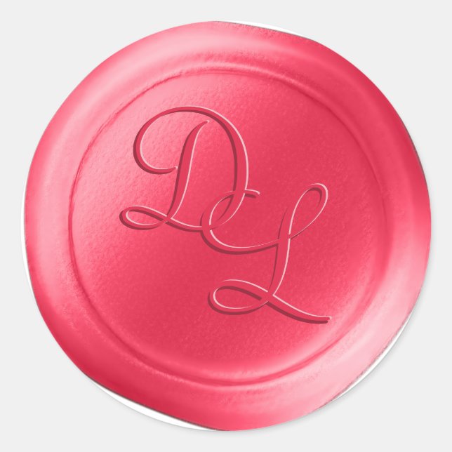 Hot Pink 2 Letter Monogram Wax Siegel Stickers (Vorderseite)