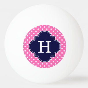 Hot Pink #2 Polka Dot Navy Quarz Monogramm Tischtennisball