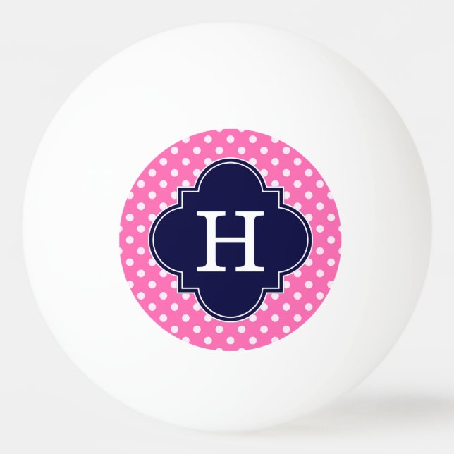 Hot Pink #2 Polka Dot Navy Quarz Monogramm Tischtennisball (Vorderseite)