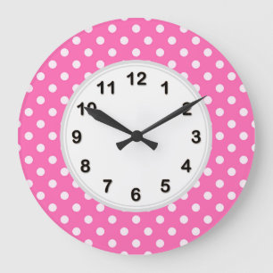 Hot Pink #2 und White Polka Dots Muster Große Wanduhr