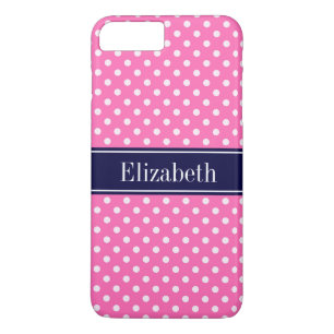 Hot Pink #2 Was Polka Dots Navy Blue Name Monogram iPhone 8 Plus/7 Plus Hülle