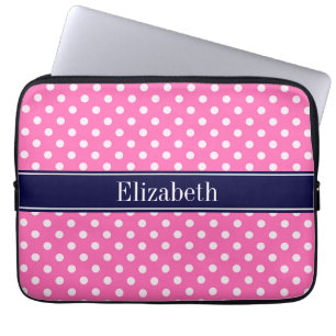 Hot Pink #2 Was Polka Dots Navy Blue Name Monogram Laptopschutzhülle