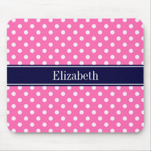 Hot Pink #2 Was Polka Dots Navy Blue Name Monogram Mousepad