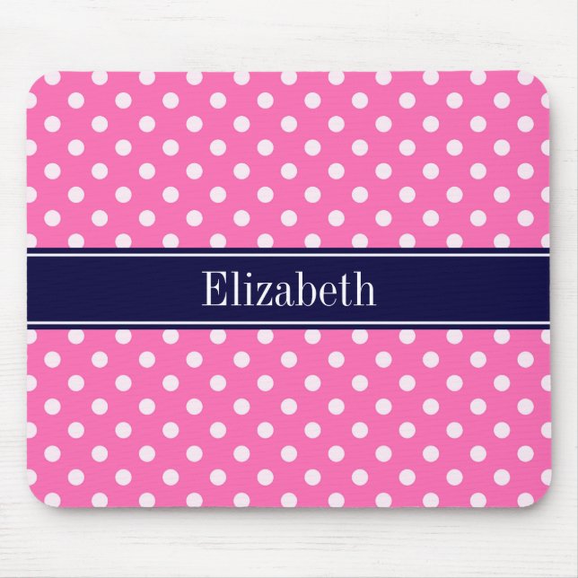 Hot Pink #2 Was Polka Dots Navy Blue Name Monogram Mousepad (Vorne)