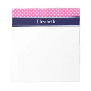 Hot Pink #2 Was Polka Dots Navy Blue Name Monogram Notizblock