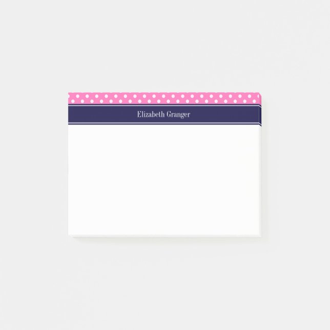 Hot Pink #2 Was Polka Dots Navy Blue Name Monogram Post-it Klebezettel (Vorderseite)