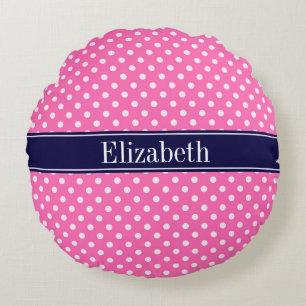 Hot Pink #2 Was Polka Dots Navy Blue Name Monogram Rundes Kissen
