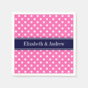 Hot Pink #2 Was Polka Dots Navy Blue Name Monogram Serviette