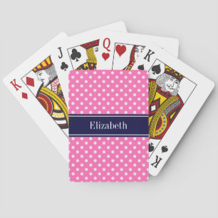 Hot Pink #2 Was Polka Dots Navy Blue Name Monogram Spielkarten