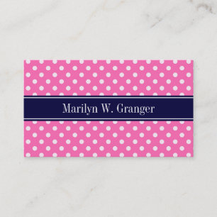 Hot Pink #2 Was Polka Dots Navy Blue Name Monogram Visitenkarte