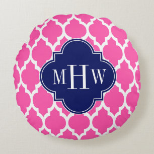 Hot Pink #2 Welch marokkanische #4 Navy Name Monog Rundes Kissen