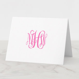 Hot Pink 3 Initial Vine Script Monogram DIY BG Dankeskarte