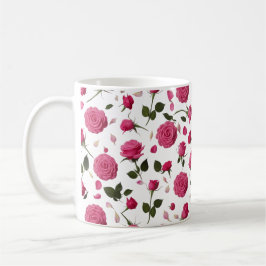 Hot Pink 3D Rose Pattern Classic Mug | Seamless Kaffeetasse