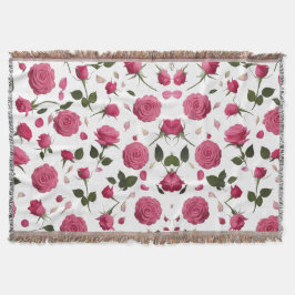 Hot Pink 3D Rose Pattern Cozy Throw Blanket  Decke