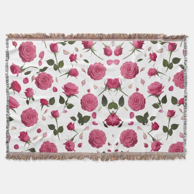 Hot Pink 3D Rose Pattern Cozy Throw Blanket  Decke (Vorderseite)