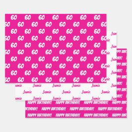 HOT PINK 60. Happy Geburtstag Individuelle Name Geschenkpapier Set