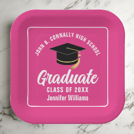 Hot Pink Abschluss Custom 2025 Graduate Pappteller