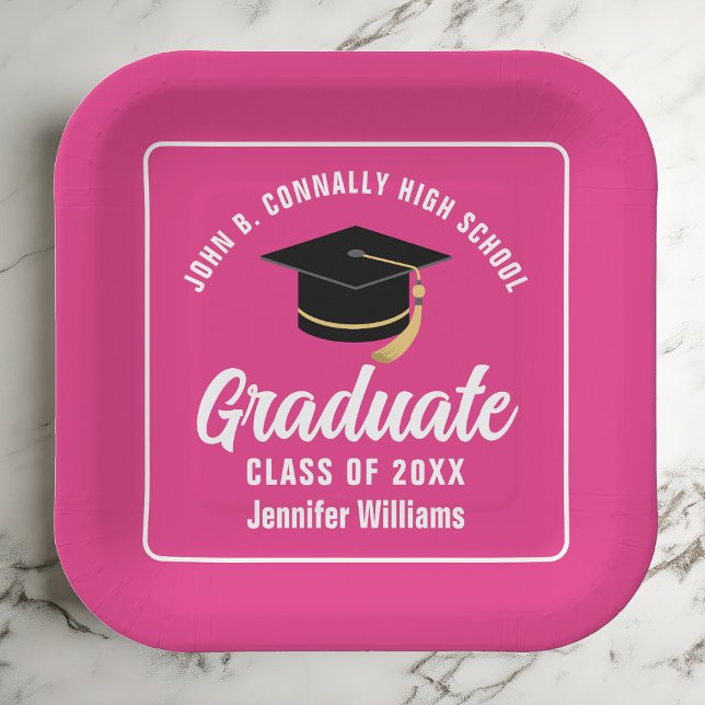 Hot Pink Abschluss Custom 2025 Graduate Pappteller (Von Creator hochgeladen)