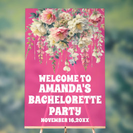 Hot Pink Acrylic Floral Bachelorette Begrüßungszei Acrylschild