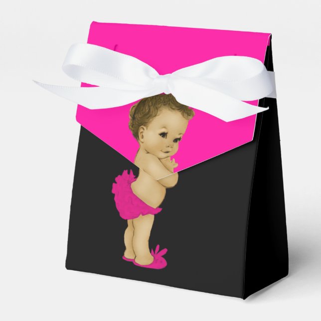 Hot Pink African American Baby Girl Dusche Geschenkschachtel (Vorderseite)