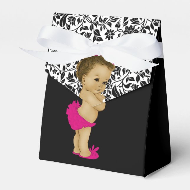 Hot Pink African American Baby Girl Dusche Geschenkschachtel (Vorderseite)