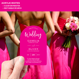 Hot Pink Akryllische Hochzeit lädt zur Modernität Acryleinladungen