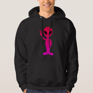 Hot Pink Alien auf Schwarz Hooded Sweatshirt