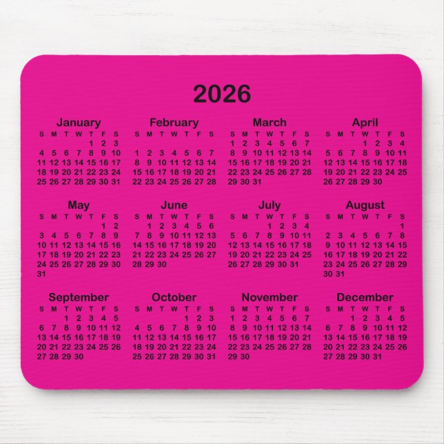 Hot Pink and Black 2026 Calendar Mousepad (Vorne)