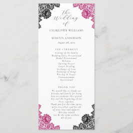 Hot Pink and Black Floral Lace Wedding Programm