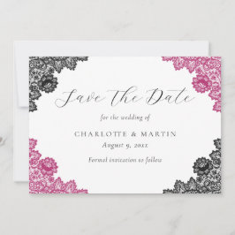 Hot Pink and Black Floral Lace Wedding Save The Date
