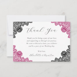 Hot Pink and Black Rustic Floral Lace Wedding Dankeskarte