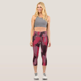 Hot pink and Burgundy Camo Capri Leggings