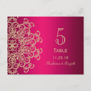 HOT PINK AND GOLD INDIAN WEDDING TABLE NUMBER CARD POSTKARTE