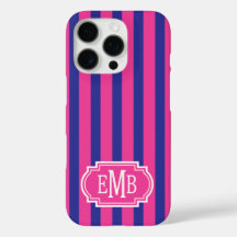 Hot Pink and Navy Blue Monogrammed Stripes