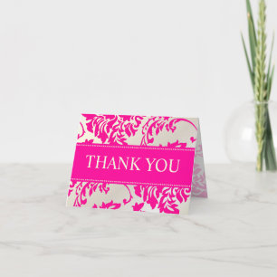 Hot Pink and Pearl Damask Thank You/DIY text Dankeskarte