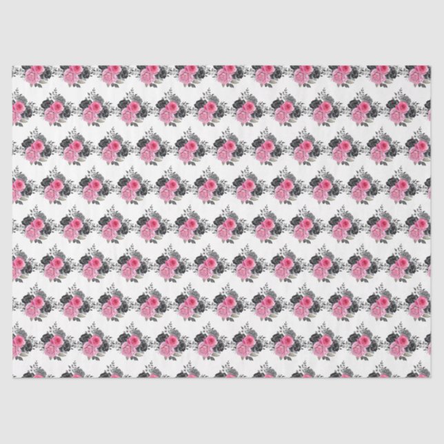 Hot Pink and Silver Elegant Flowers Seidenpapier (Vorderseite)
