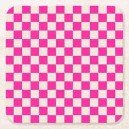Hot pink and tan checkerboard pattern rechteckiger pappuntersetzer
