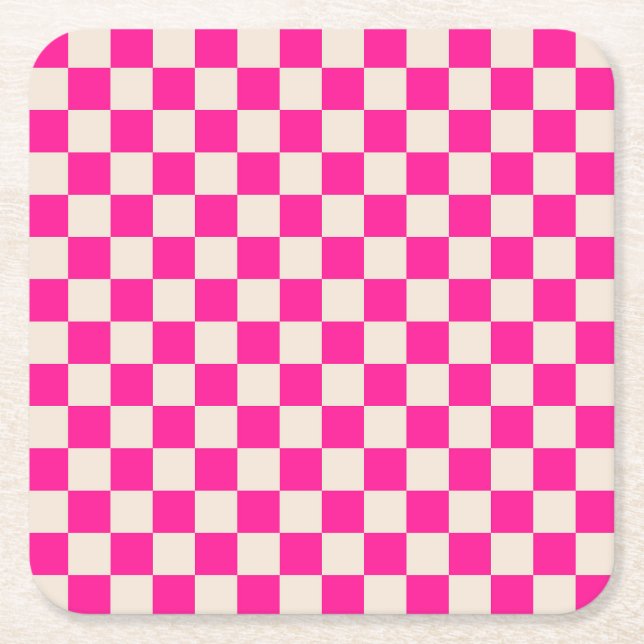 Hot pink and tan checkerboard pattern rechteckiger pappuntersetzer (Vorderseite)