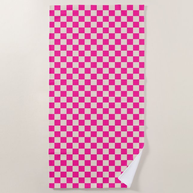 Hot pink and tan checkerboard pattern strandtuch (Vorderseite)