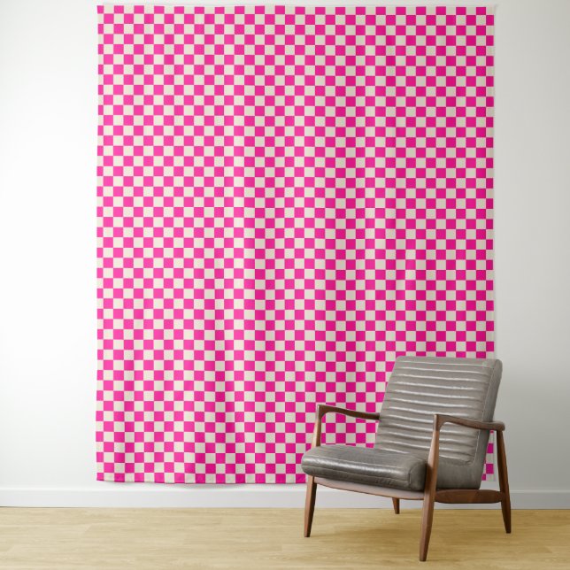 Hot pink and tan checkerboard pattern wandteppich (Beispiel)