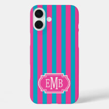 Hot Pink and Turquoise Monogrammed Stripes