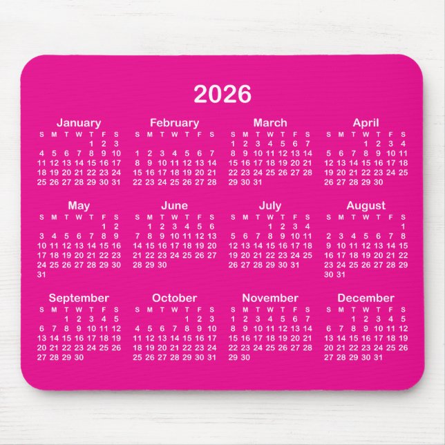 Hot Pink and White 2026 Calendar Mousepad (Vorne)