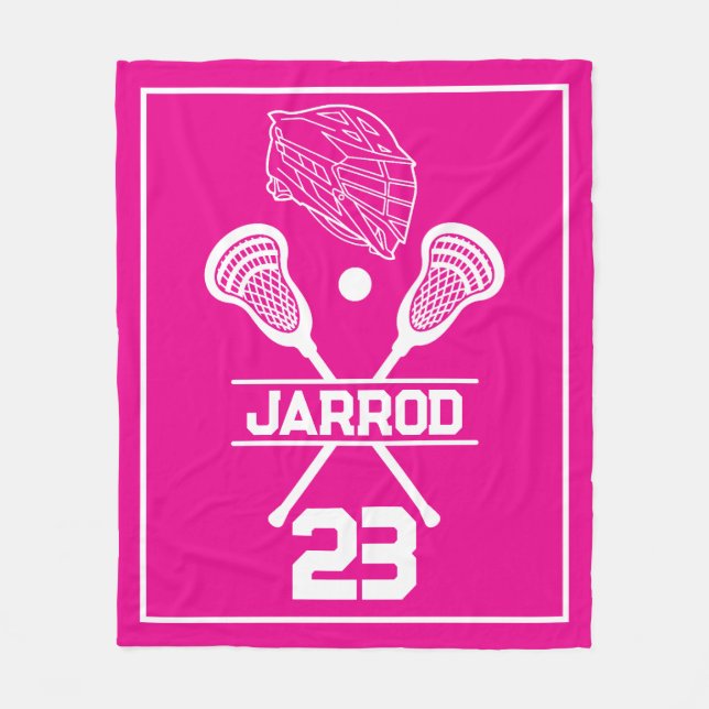 Hot Pink and White Lacrosse Player Number Sports Fleecedecke (Vorderseite)