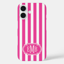Hot Pink and White Monogrammed Stripes