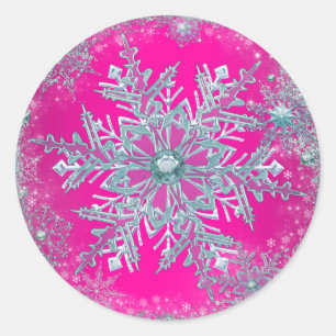 Hot Pink Aquamarin Blue Snowflake Aufkleber