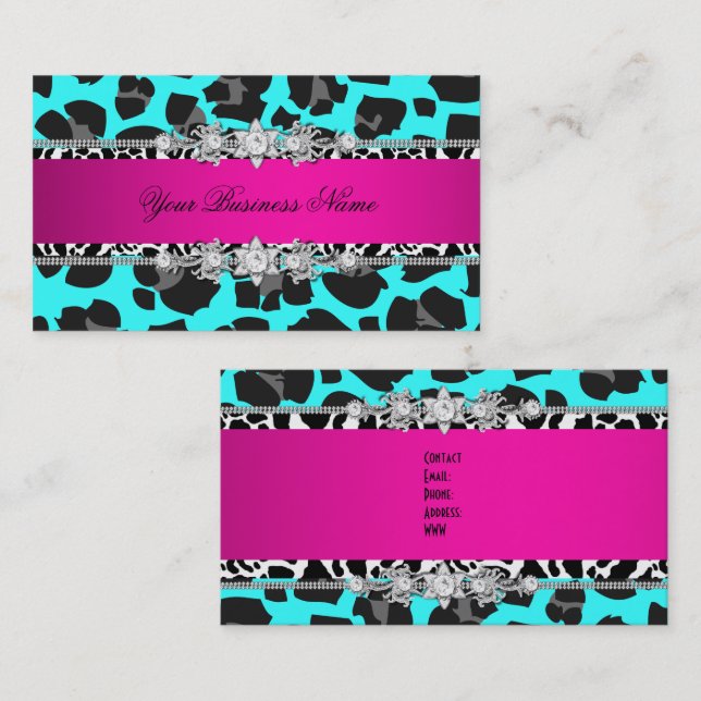 Hot Pink Aquamarin Wild Animal Black Jewel Look Im Visitenkarte (Vorne/Hinten)